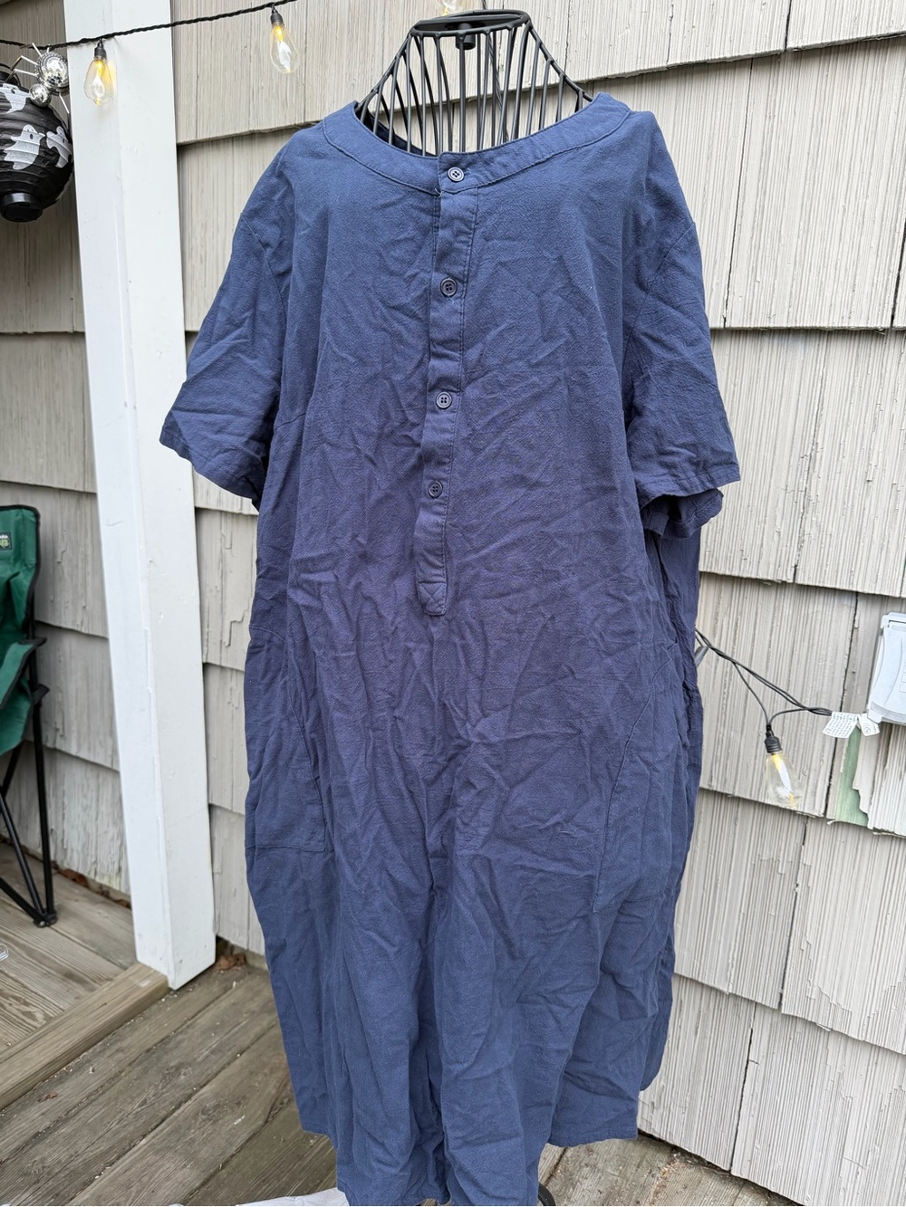 Casual Button-Front Cotton Tunic Dress in Navy Blue